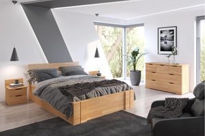 Łóżko drewniane bukowe Visby Arhus High Drawers (z szufladami) / 160x200 cm, kolor palisander