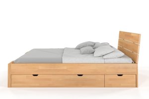 Łóżko drewniane bukowe Visby Arhus High Drawers (z szufladami) / 180x200 cm, kolor naturalny