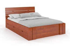 Łóżko drewniane bukowe Visby Arhus High Drawers (z szufladami) / 200x200 cm, kolor naturalny