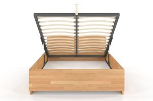 Łóżko drewniane bukowe Visby Bergman High BC Long (skrzynia na pościel) / 160x220 cm, kolor orzech