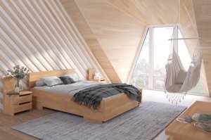 Łóżko drewniane bukowe Visby Bergman High BC (skrzynia na pościel) / 160x200 cm, kolor biały