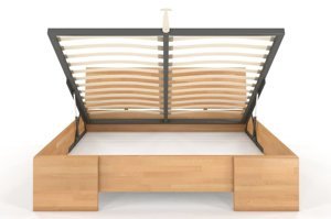Łóżko drewniane bukowe Visby Hessler High BC (skrzynia na pościel) / 140x200 cm, kolor orzech