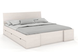 Łóżko drewniane bukowe Visby Hessler High Drawers (z szufladami) / 120x200 cm, kolor biały