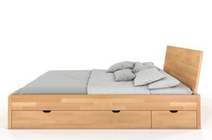 Łóżko drewniane bukowe Visby Hessler High Drawers (z szufladami) / 120x200 cm, kolor orzech