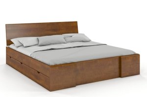 Łóżko drewniane bukowe Visby Hessler High Drawers (z szufladami) / 160x200 cm, kolor orzech