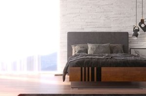 Łóżko drewniane bukowe Visby KIELEX z tapicerowanym zagłówkiem 