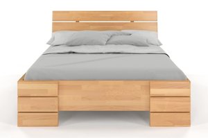 Łóżko drewniane bukowe Visby SANDEMO High BC Long (Skrzynia na pościel) / 140x220 cm, kolor orzech