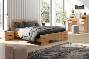 Łóżko drewniane bukowe Visby SANDEMO High BC Long (Skrzynia na pościel) / 180x220 cm, kolor palisander