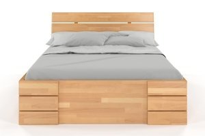 Łóżko drewniane bukowe Visby Sandemo High Drawers (z szufladami) / 120x200 cm, kolor naturalny