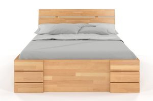 Łóżko drewniane bukowe Visby Sandemo High Drawers (z szufladami) / 120x200 cm, kolor orzech