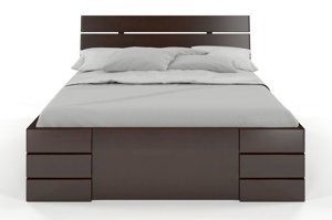 Łóżko drewniane bukowe Visby Sandemo High Drawers (z szufladami) / 160x200 cm, kolor biały