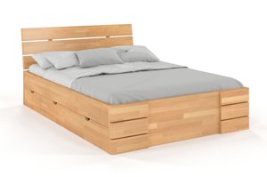 Łóżko drewniane bukowe Visby Sandemo High Drawers (z szufladami) / 160x200 cm, kolor naturalny