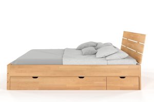 Łóżko drewniane bukowe Visby Sandemo High Drawers (z szufladami) / 160x200 cm, kolor naturalny
