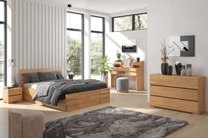 Łóżko drewniane bukowe Visby Sandemo High Drawers (z szufladami) / 160x200 cm, kolor orzech