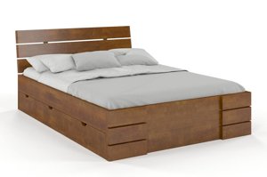 Łóżko drewniane bukowe Visby Sandemo High Drawers (z szufladami) / 160x200 cm, kolor orzech