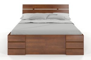 Łóżko drewniane bukowe Visby Sandemo High Drawers (z szufladami) / 180x200 cm, kolor palisander