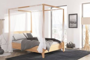Łóżko drewniane bukowe z baldachimem Visby CANOPY / 120x200 cm, kolor orzech