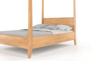 Łóżko drewniane bukowe z baldachimem Visby CANOPY / 160x200 cm, kolor orzech