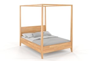 Łóżko drewniane bukowe z baldachimem Visby CANOPY / 200x200 cm, kolor orzech