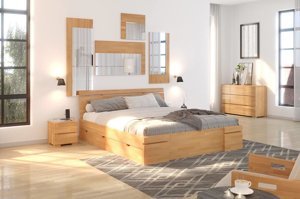 Łóżko drewniane bukowe z szufladami Skandica SPARTA Maxi & DR / 120x200 cm, kolor orzech