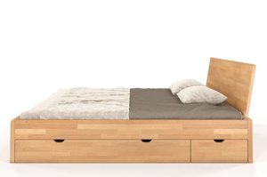 Łóżko drewniane bukowe z szufladami Skandica VESTRE Maxi & DR / 160x20 cm, kolor biały