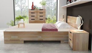 Łóżko drewniane bukowe ze skrzynią na pościel Skandica SPECTRUM Maxi & ST / 160x200 cm, kolor orzech