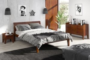 Łóżko drewniane sosnowe Skandica AGAVA / 140x200 cm, kolor orzech