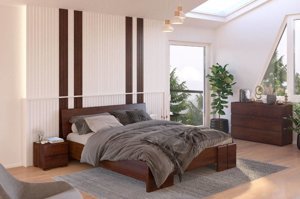 Łóżko drewniane sosnowe Skandica VESTRE Maxi / 140x200 cm, kolor orzech