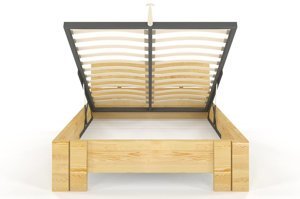 Łóżko drewniane sosnowe Visby Arhus High & BC (Skrzynia na pościel) / 160x200 cm, kolor palisander