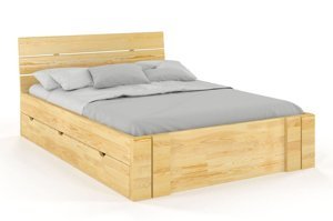 Łóżko drewniane sosnowe Visby Arhus High Drawers (z szufladami) / 140x200 cm, kolor palisander