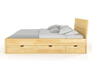 Łóżko drewniane sosnowe Visby Arhus High Drawers (z szufladami) / 200x200 cm, kolor naturalny