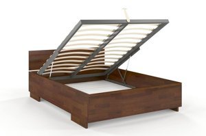 Łóżko drewniane sosnowe Visby Bergman High BC Long (skrzynia na pościel) / 140x220 cm, kolor palisander