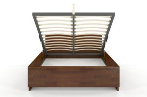 Łóżko drewniane sosnowe Visby Bergman High BC Long (skrzynia na pościel) / 200x220 cm, kolor orzech