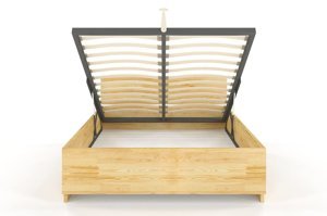 Łóżko drewniane sosnowe Visby Bergman High BC (skrzynia na pościel) / 140x200 cm, kolor orzech