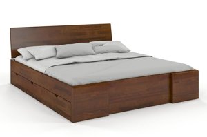 Łóżko drewniane sosnowe Visby Hessler High Drawers (z szufladami) / 140x200 cm, kolor palisander