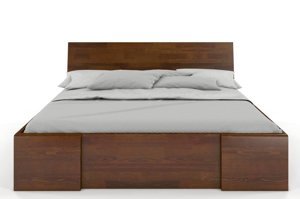 Łóżko drewniane sosnowe Visby Hessler High Drawers (z szufladami) / 160x200 cm, kolor orzech