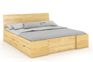 Łóżko drewniane sosnowe Visby Hessler High Drawers (z szufladami) / 200x200 cm, kolor biały