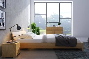Łóżko drewniane sosnowe Visby Sandemo / 140x200 cm, kolor orzech