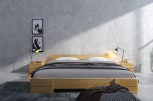 Łóżko drewniane sosnowe Visby Sandemo / 160x200 cm, kolor orzech