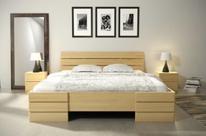 Łóżko drewniane sosnowe Visby Sandemo HIGH & BC (Skrzynia na pościel) / 120x200 cm, kolor naturalny