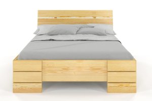 Łóżko drewniane sosnowe Visby Sandemo HIGH & BC (Skrzynia na pościel) / 140x200 cm, kolor biały