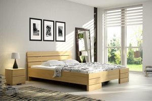 Łóżko drewniane sosnowe Visby Sandemo HIGH & BC (Skrzynia na pościel) / 160x200 cm, kolor palisander