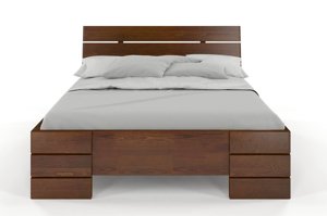 Łóżko drewniane sosnowe Visby Sandemo HIGH & BC (Skrzynia na pościel) / 160x200 cm, kolor palisander