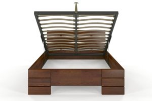 Łóżko drewniane sosnowe Visby Sandemo HIGH & BC (Skrzynia na pościel) / 200x200 cm, kolor naturalny