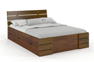 Łóżko drewniane sosnowe Visby Sandemo High Drawers (z szufladami) / 120x200 cm, kolor orzech