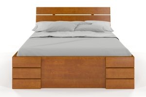 Łóżko drewniane sosnowe Visby Sandemo High Drawers (z szufladami) / 120x200 cm, kolor orzech