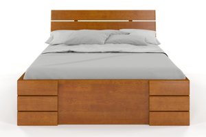 Łóżko drewniane sosnowe Visby Sandemo High Drawers (z szufladami) / 180x200 cm, kolor orzech