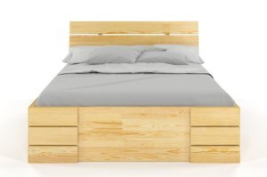 Łóżko drewniane sosnowe Visby Sandemo High Drawers (z szufladami) / 200x200 cm, kolor palisander