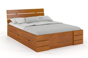 Łóżko drewniane sosnowe Visby Sandemo High Drawers (z szufladami) / 90x200 cm, kolor orzech