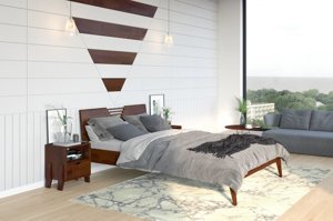 Łóżko drewniane sosnowe Visby WOŁOMIN / 140x200 cm, kolor orzech